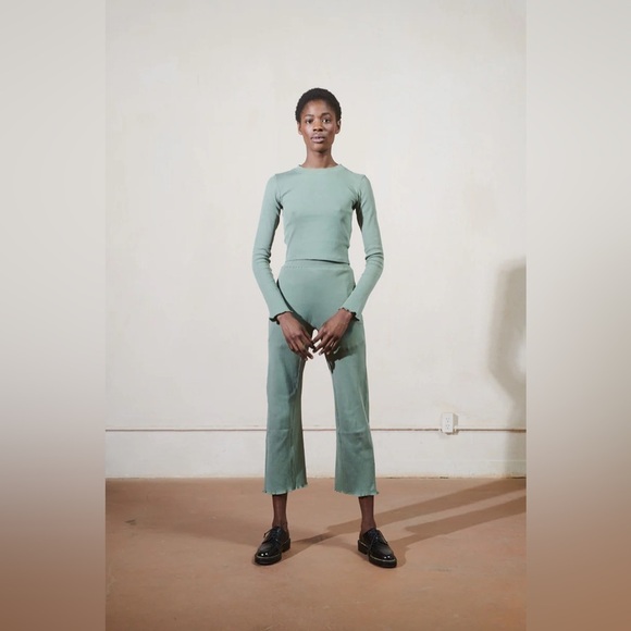 Maria Stanley Pierce Cropped Ribbed Long Sleeve Top in Celadon- Still Selling - Picture 3 of 13